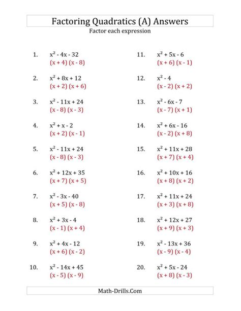factoring trinomials worksheet pdf with answers